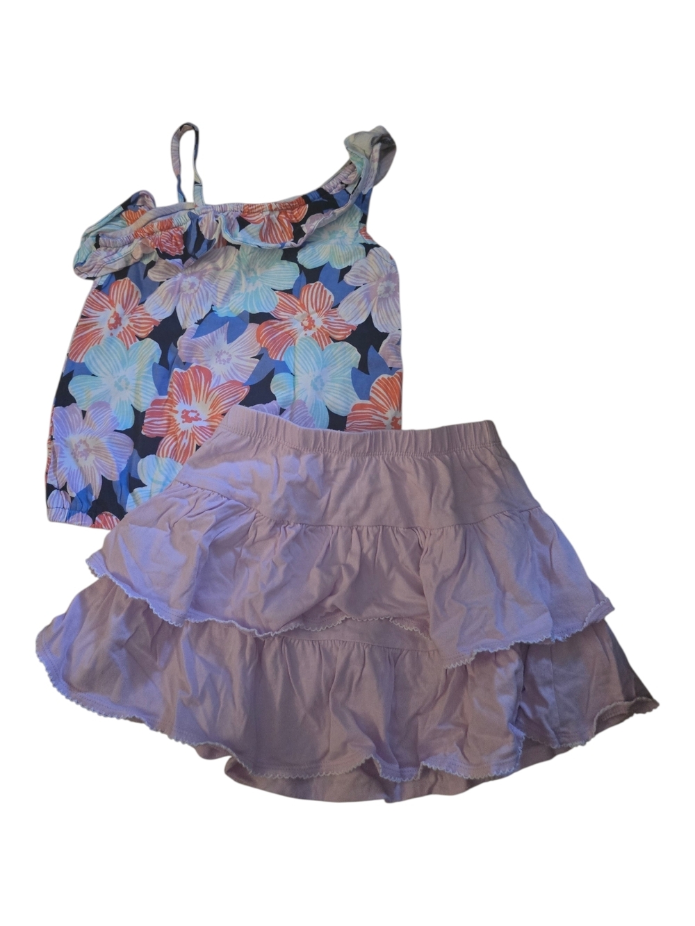 Gymboree Floral Ruffle Tank and Lilac Tiered Skirt Set